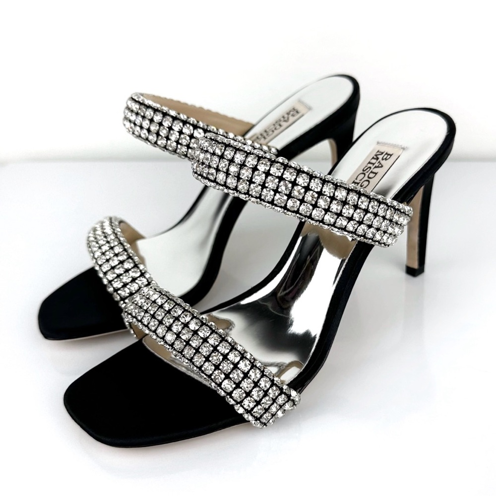 Badgley Mischka Women's Sade Jeweled Double Band Heeled Sandals Black Size 6 - Picture 6 of 11